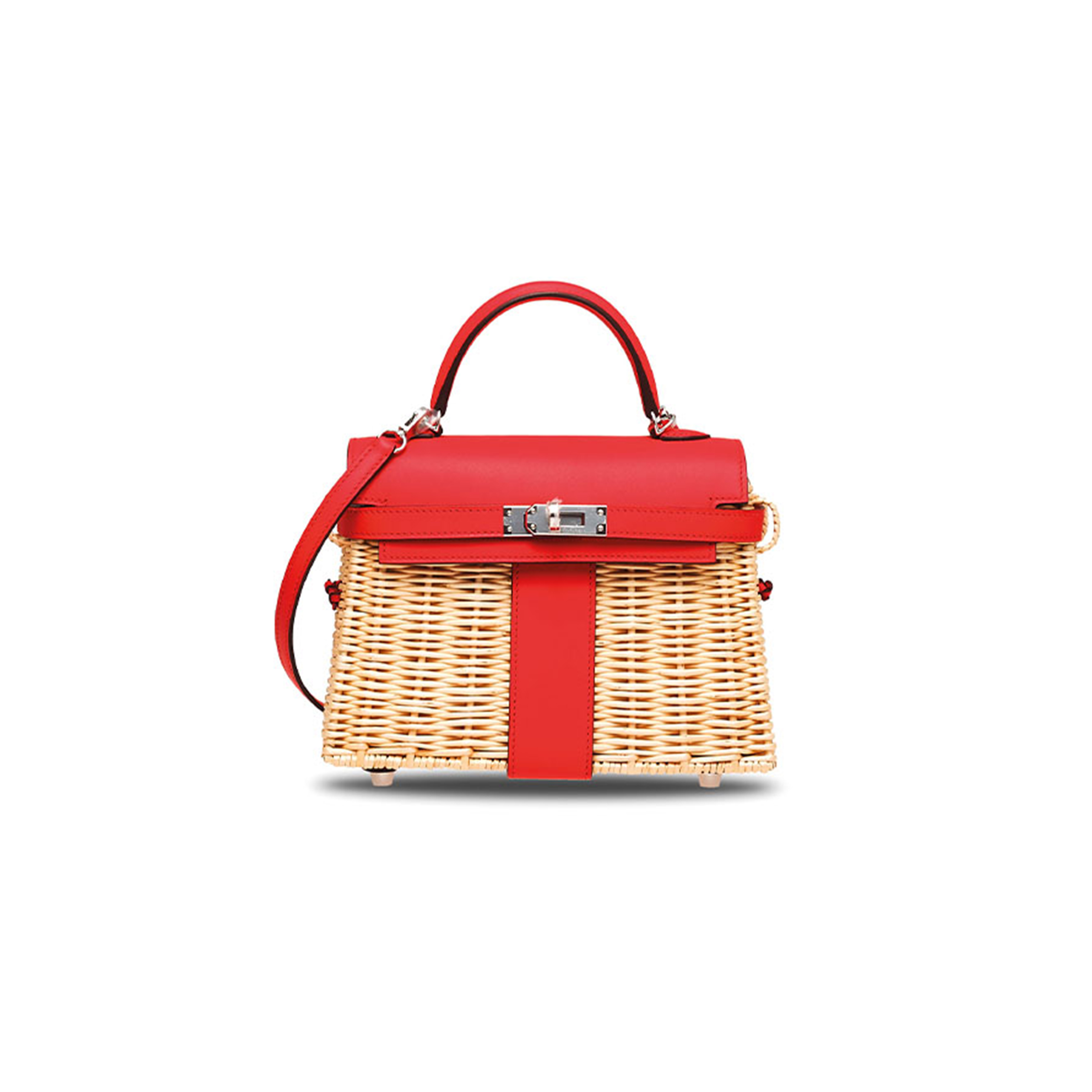 HERMÈS MASTER ROUGE DE COEUR SWIFT LEATHER & OSIER MINI PICNIC KELLY 20 WITH PALLADIUM HARDWARE (20*14*8cm) 